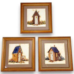 Carol Robinson Outhouse Series SET of 3 Vintage Artwork Golf Wall Art Golf
